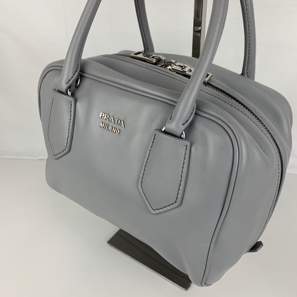 New Prada Italian Calf Leather Gray Bauletto Bag - Picture 2 of 8